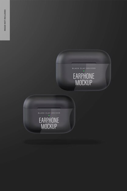 Fones de ouvido de argila preta com maquete de estojo, flutuante