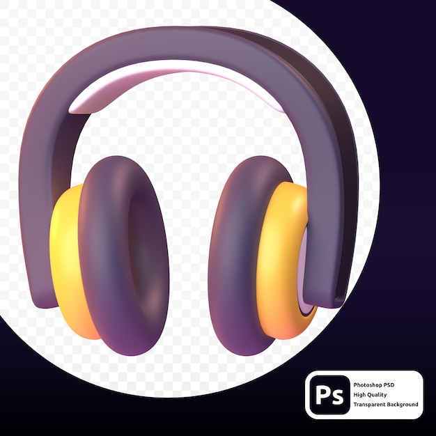 PSD fones de ouvido em renderização 3d para web ou apresentação de ativos gráficos