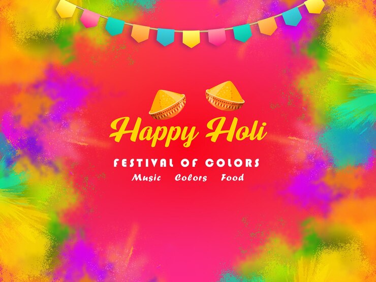 font happy holi con effetto testo e disegno di sfondo