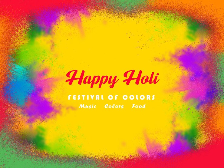 font happy holi con effetto testo e disegno di sfondo