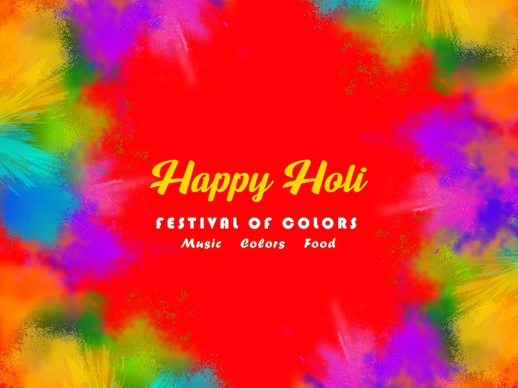 PSD font happy holi con effetto testo e disegno di sfondo