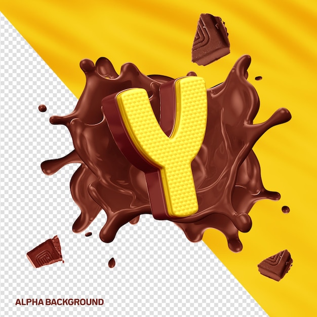 Font Hore alphabet 3D lettre Y jaune avec du chocolat