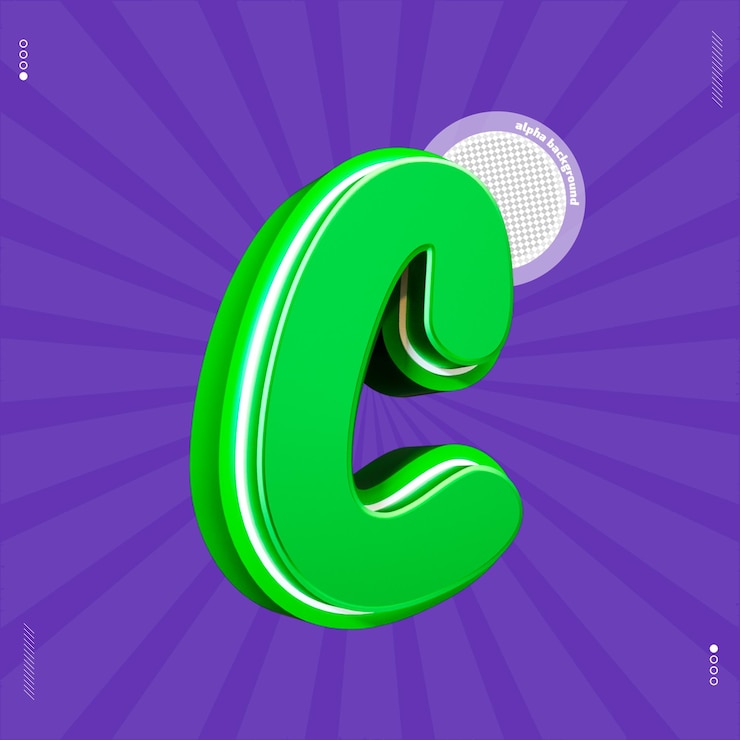 PSD fonte de letra c de renderização 3d verde