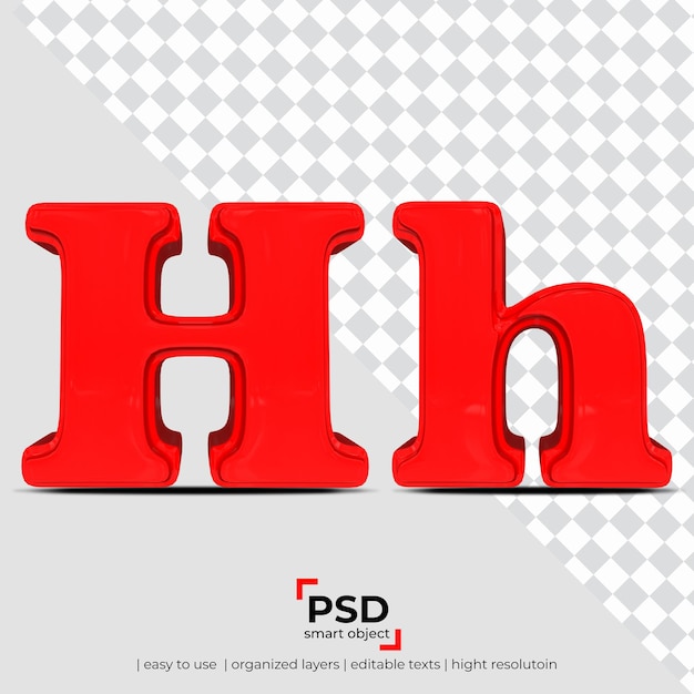 PSD fonte de letra h 3d feita de fundo transparente 3d realista