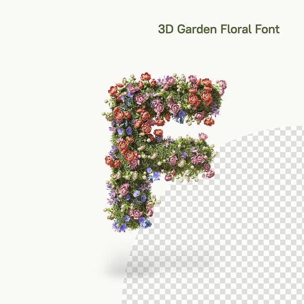 Fonte florale F de l'alphabet faite de fleurs et de plantes de jardin