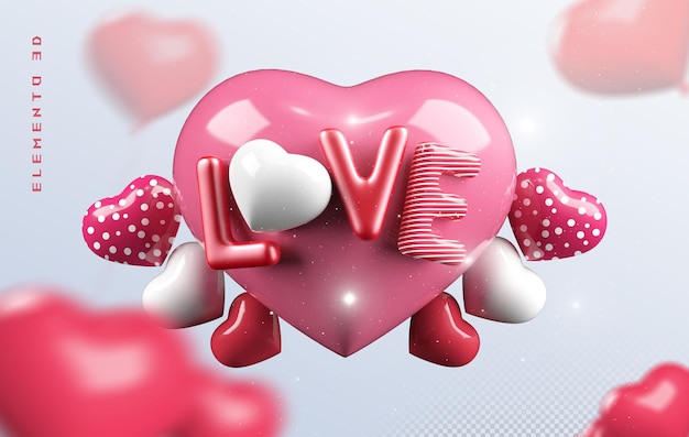 PSD fonte de lettre d'amour en 3d ou en 3d