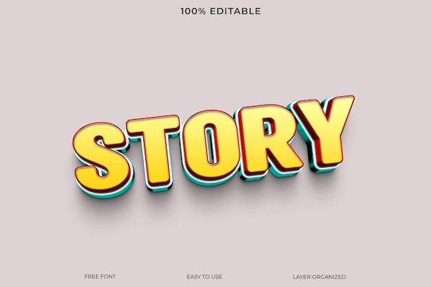 Fonte de texte à effet d'histoire, typographie modifiable, style de texte 3D