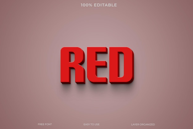 Fonte de texte rouge avec effet de texte, typographie modifiable, style de texte 3D