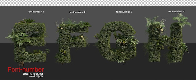 Fontes e números decorados com plantas tropicais