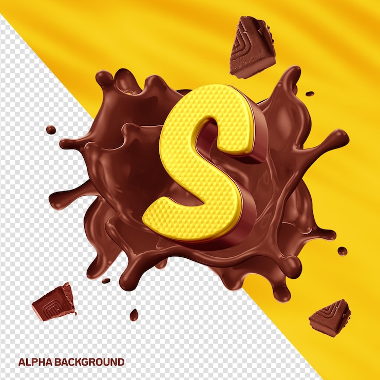 PSD fontore alfabeto 3d letra s amarillo con chocolate