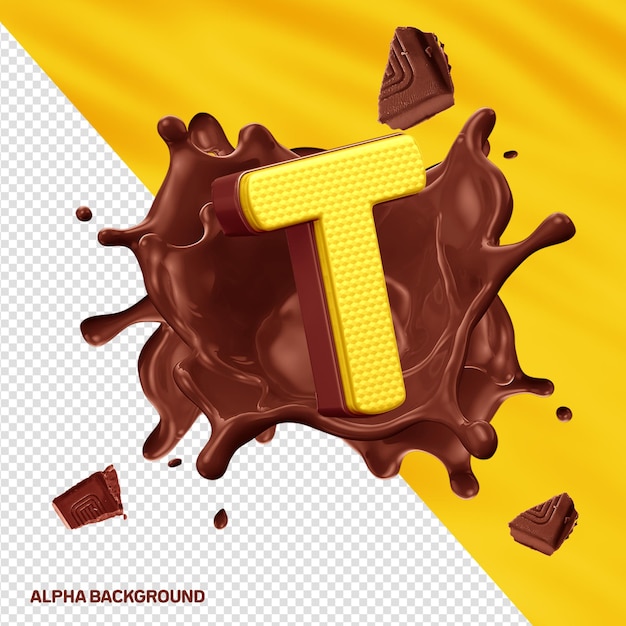 PSD fontore alfabeto 3d letra t amarillo con chocolate