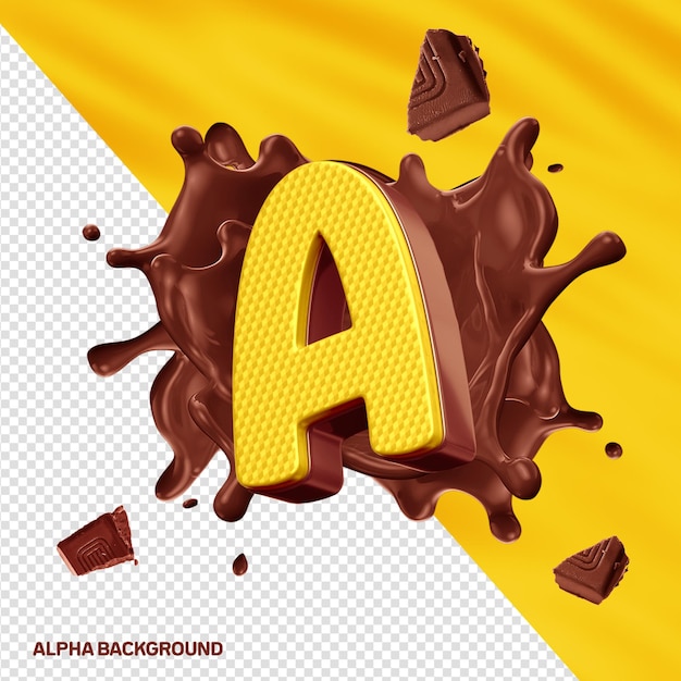 Fontore alfabeto 3D lettera A giallo con cioccolato