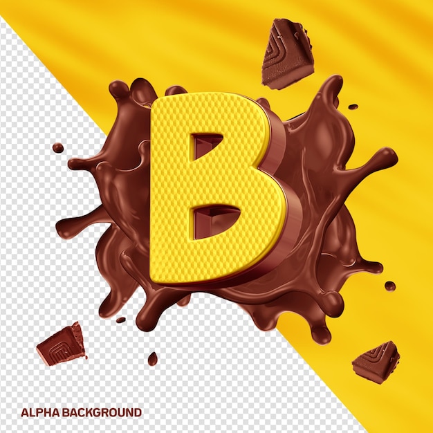 Fontore alfabeto 3D lettera B giallo con cioccolato