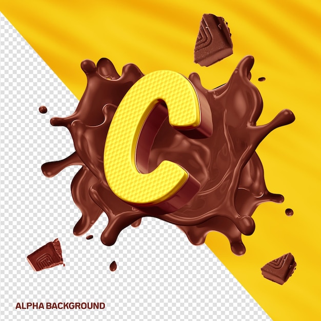 Fontore alfabeto 3D lettera C giallo con cioccolato