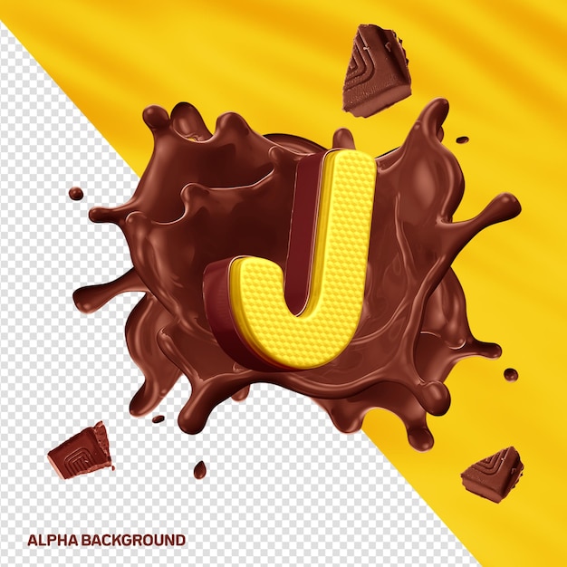 Fontore alfabeto 3D lettera J giallo con cioccolato