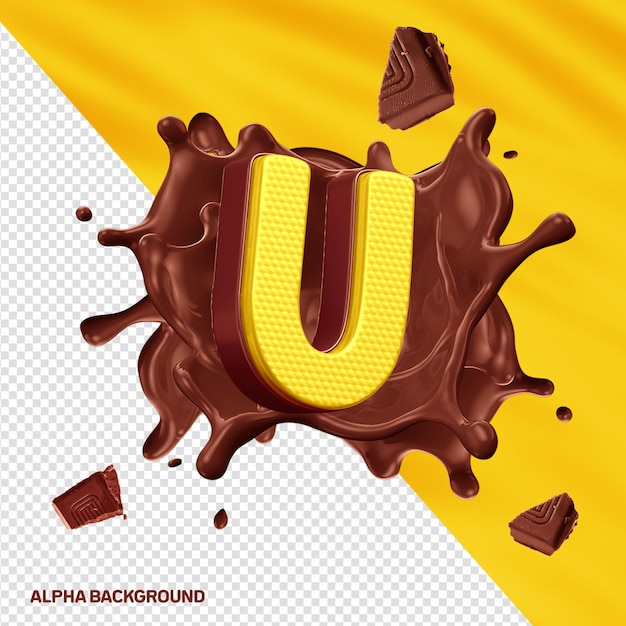 Fontore alfabeto 3D lettera U giallo con cioccolato