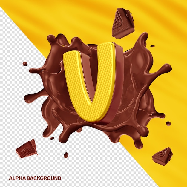 Fontore alfabeto 3D lettera V giallo con cioccolato
