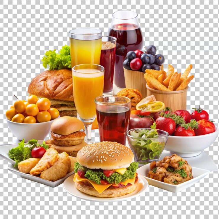PSD food and drinks on transparent background