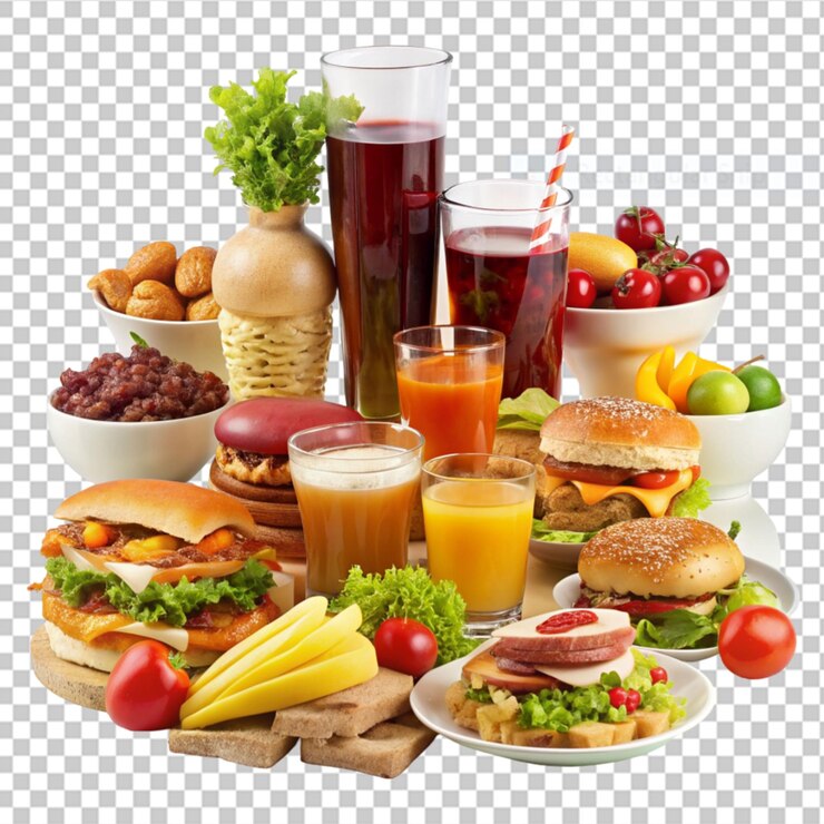 PSD food and drinks on transparent background