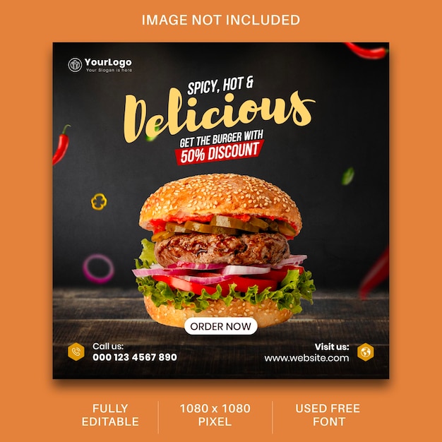 Food-burger-post-social-media-werbung und instagram-banner-anzeigendesign