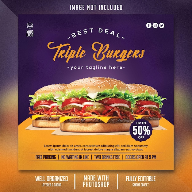 Food flyer vorlage mit burger-thema