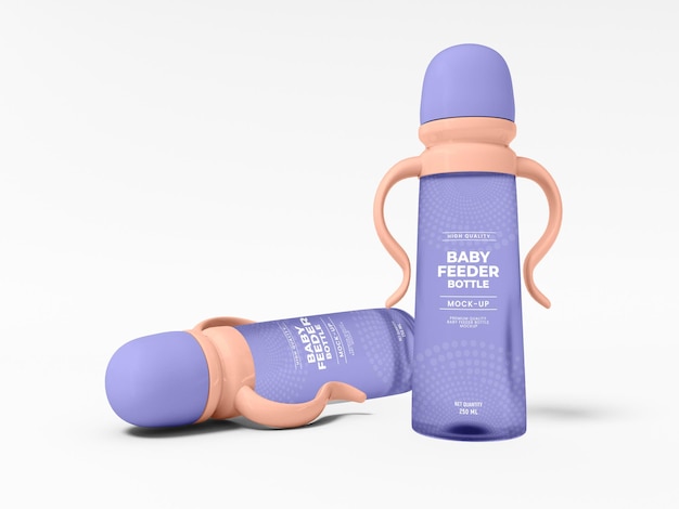 Food grade plastic baby feeder bottle mockup