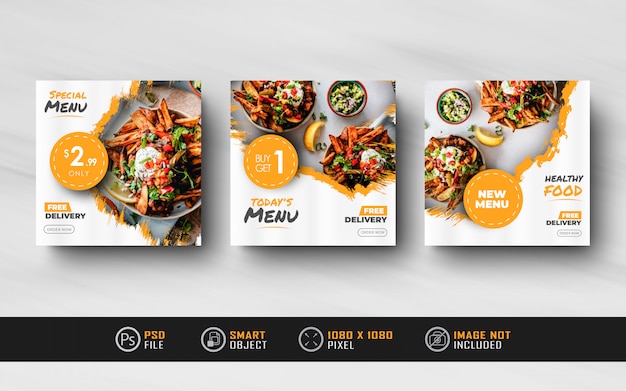 PSD food instagram social media feed post sale banner splash texture