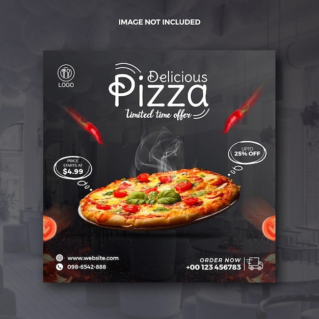 PSD food menu pizza restaurant social media post für instagram und knappe werbung webbanner