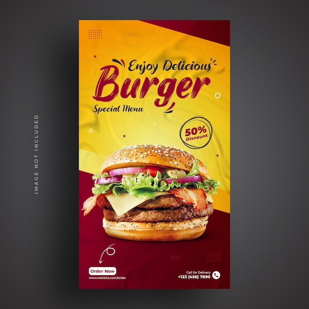 Food-Menü und Restaurant Burger Social Media Banner Vorlage