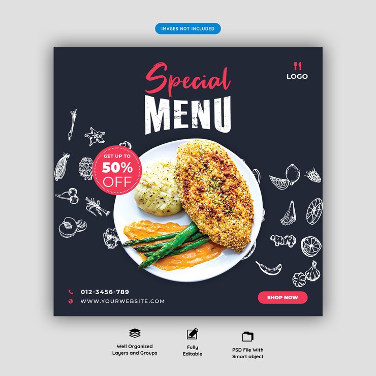 Food-Menü und Restaurant Social Media Banner Vorlage