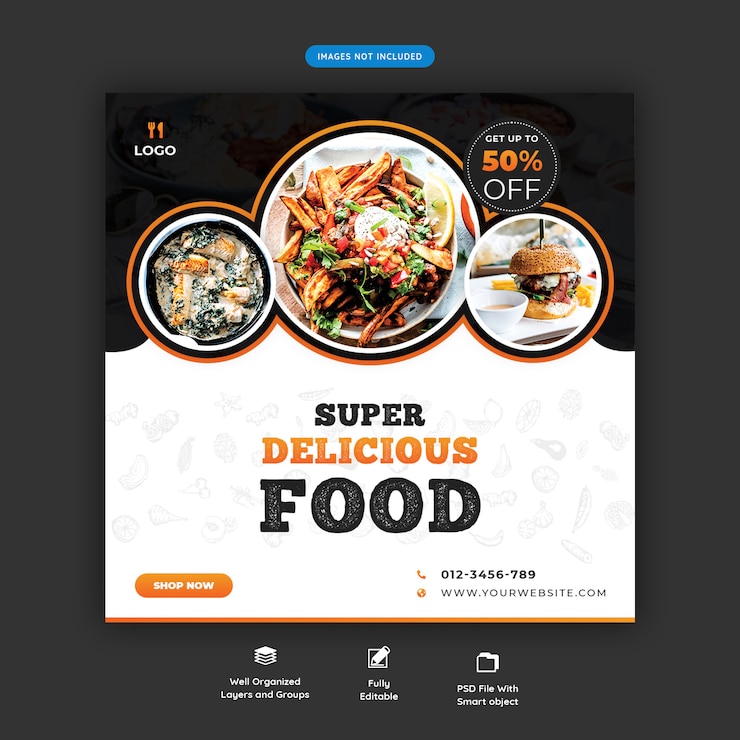 Food-Menü und Restaurant Social Media Banner Vorlage