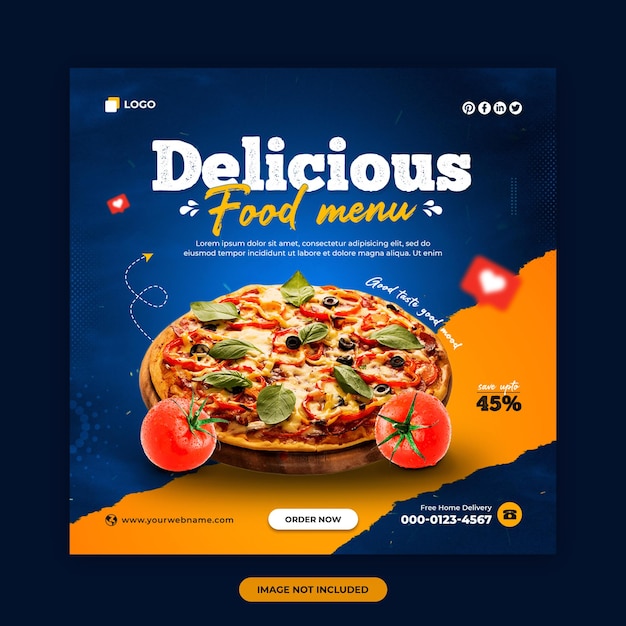 Food-Menü und Restaurant Social Media Post und Web-Banner Design-Vorlage