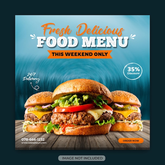 Food-Menü-Werbe-Social-Media-Quadrat-Web-Flyer-Vorlage