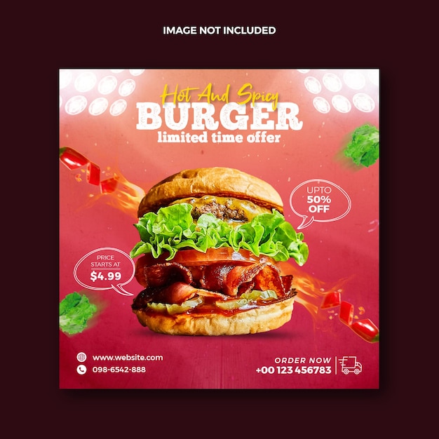 PSD food social media post für instagram und squire burger werbe-webbanner