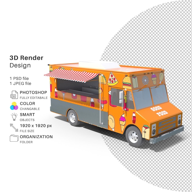 PSD un food truck aux couleurs jaune et orange.