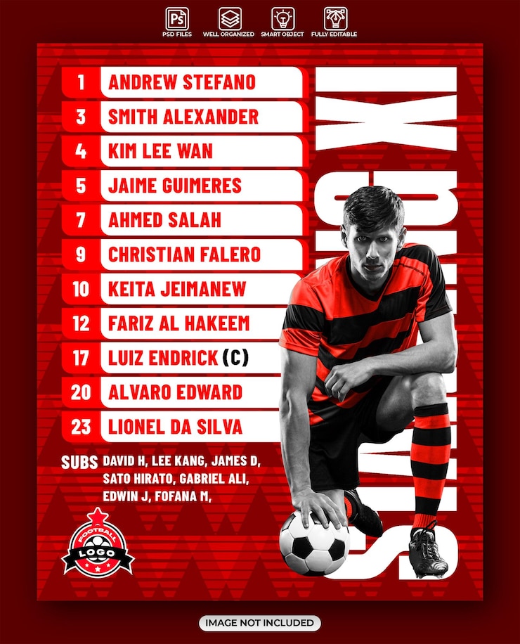 PSD football match starting eleven design