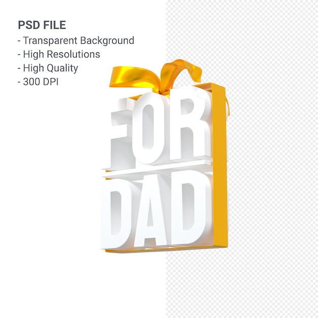 for dad with bow and ribbon 3d rendering isolated
