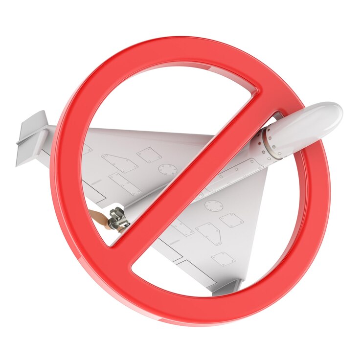 PSD forbidden sign with kamikaze drone 3d rendering isolated on transparent background