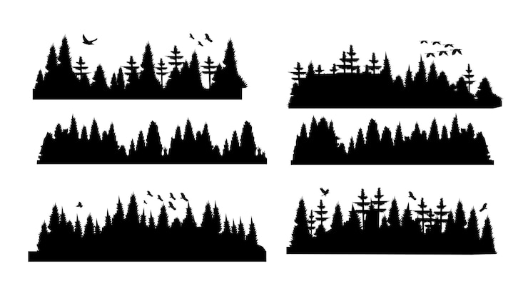 PSD forest silhouette vector pack 6 des arrière-plans naturels avec des oiseaux volants pour les couvertures de livres de paysages