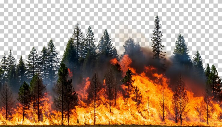 PSD foresta in fiamme con sfondo trasparente elemento di design tagliato