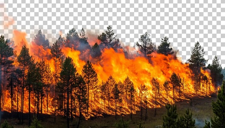 PSD foresta in fiamme con sfondo trasparente elemento di design tagliato
