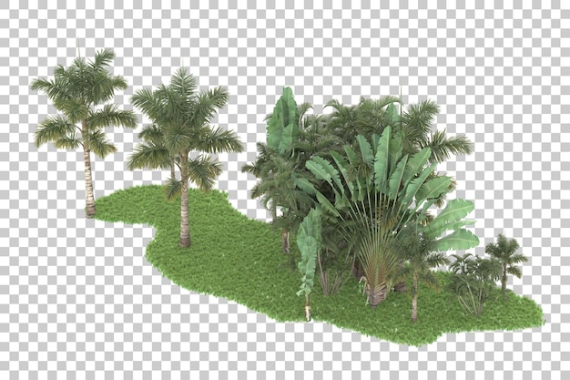 Foresta tropicale isolata su sfondo trasparente 3d rendering illustrazione