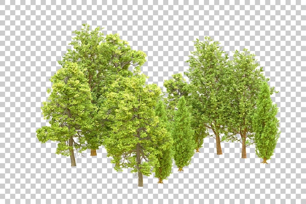 Foresta verde isolata su sfondo trasparente illustrazione di rendering 3d