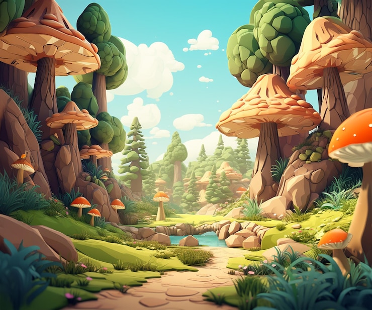 PSD forêt près de l'étang 3d arrière-plan