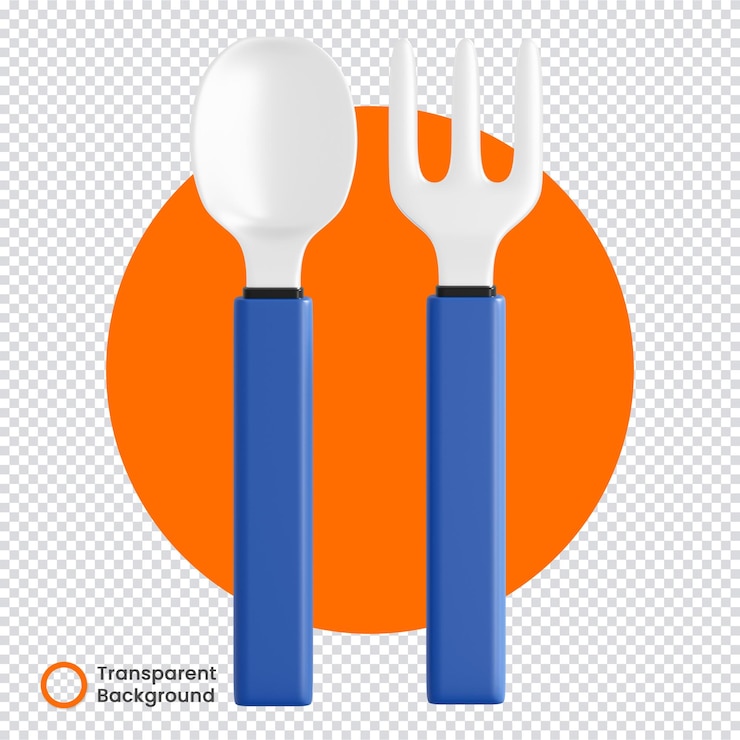 PSD fork and spoon cutleries 3d transparent background