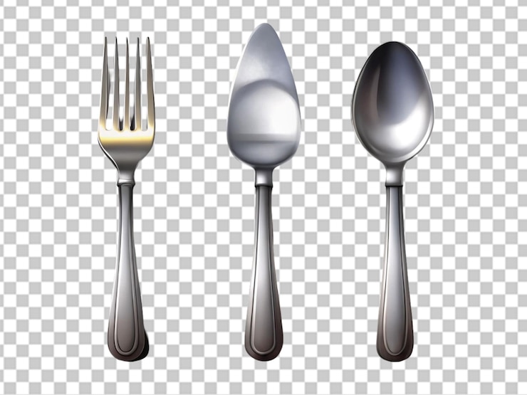PSD fork spoon and knife on transparent background