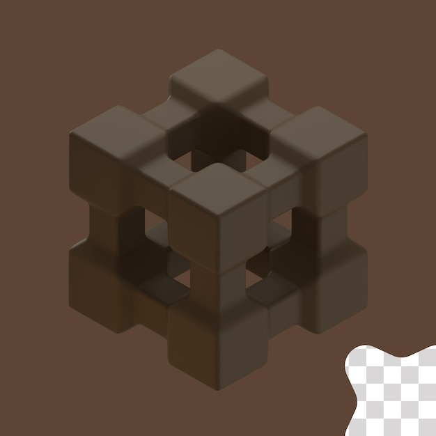 PSD forma abstrata de cubo 3d na cor do chocolate escuro