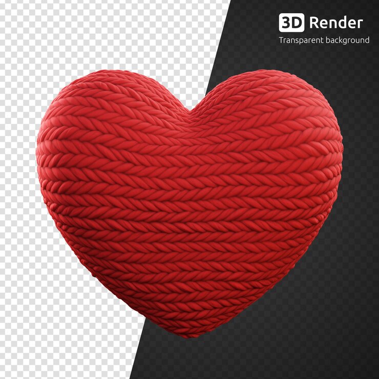 forma de amor de corazón de lana 3d aislada