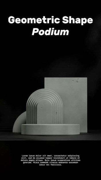 forma assortita e rendering della parete nera spazio vuoto 3d colore grigio podio testurizzato in verticale