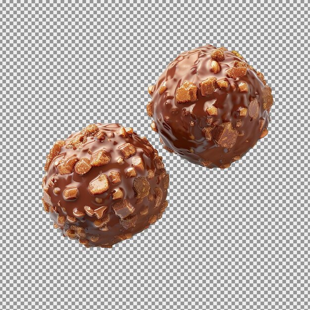 PSD forma de bola de caramelo de chocolate llena de nueces aisladas sobre un fondo blanco